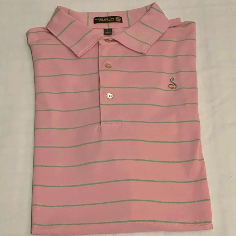 Peter Millar Summer Comfort Men’s Large Pink and Green Polo Shirt - Picture 4 of 5